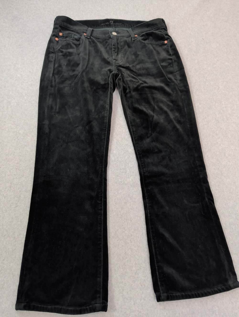 7 FOR ALL MANKIND 28 Women Black Velvet Velour Mid Rise Bootcut Jeans Cotton Y2K